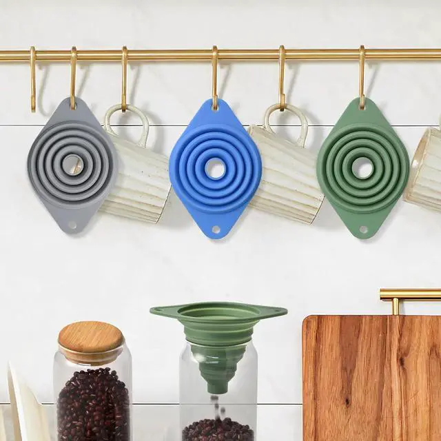 Alt view image 7 of 7 - Kitchen Funnel Set 3 Pack,Funnels for Kitchen Use Filling Bottles,Silicone Funnel Collapsible,Small Funnels for Filling Small Bottles