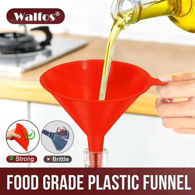 Alt view image 2 of 6 - walfos 4pcs Kitchen Plastic Funnel (NO BPA),Automotive Funnel for Liquid Transfer,funnels for Filling Bottles, containers or Kitchen funnels for Laboratory use. red4.7in&3.7in&2.7in&2in