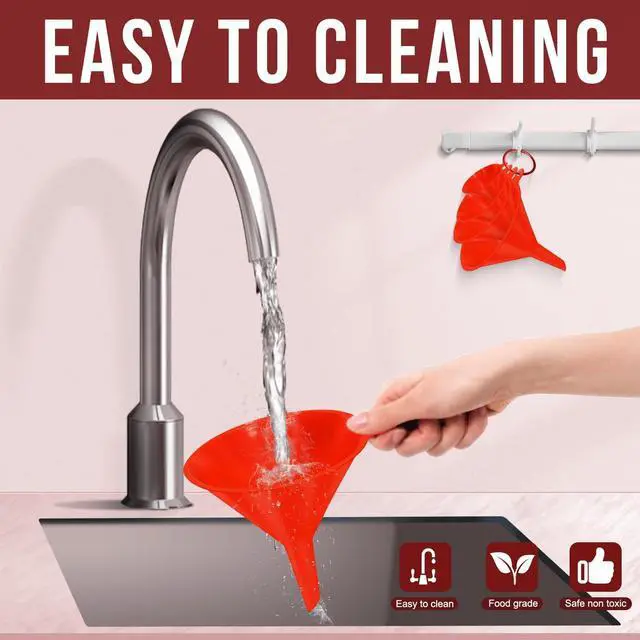 Alt view image 5 of 6 - walfos 4pcs Kitchen Plastic Funnel (NO BPA),Automotive Funnel for Liquid Transfer,funnels for Filling Bottles, containers or Kitchen funnels for Laboratory use. red4.7in&3.7in&2.7in&2in