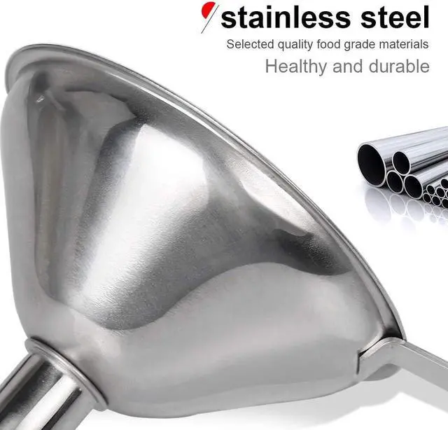 Alt view image 3 of 7 - YGDZ Kitchen Funnel for Filling Bottles, 3pcs Metal Stainless Steel Small Mini Funnels for Essential Oils Liquid, Long Handle Funnel Set, 2pcs Cleaning Brushes