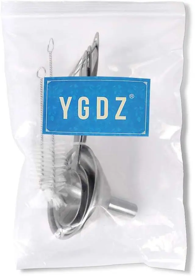 Alt view image 7 of 7 - YGDZ Kitchen Funnel for Filling Bottles, 3pcs Metal Stainless Steel Small Mini Funnels for Essential Oils Liquid, Long Handle Funnel Set, 2pcs Cleaning Brushes