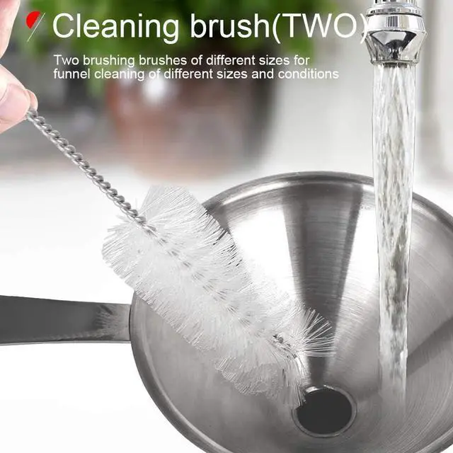 Alt view image 6 of 7 - YGDZ Kitchen Funnel for Filling Bottles, 3pcs Metal Stainless Steel Small Mini Funnels for Essential Oils Liquid, Long Handle Funnel Set, 2pcs Cleaning Brushes