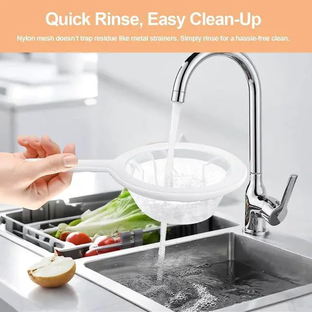Alt view image 5 of 6 - Ultra-Fine Nylon Mesh Strainer- Mini Kitchen Colander for Coffee, Milk, Yogurt, Juice - Non-Slip Handle & Hanging Hole (200 Mesh)