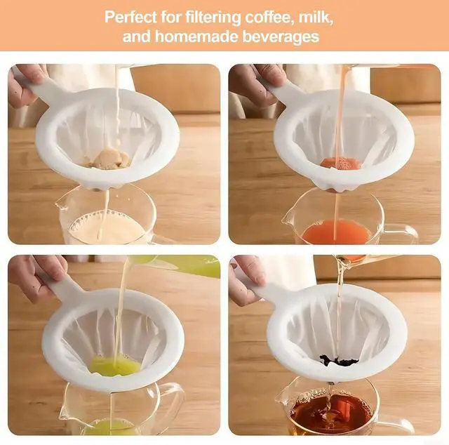 Alt view image 6 of 6 - Ultra-Fine Nylon Mesh Strainer- Mini Kitchen Colander for Coffee, Milk, Yogurt, Juice - Non-Slip Handle & Hanging Hole (200 Mesh)