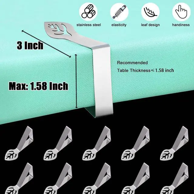 Alt view image 2 of 6 - Table Cloth Holder Clips 10 Pack, Leaf Shape Picnic Tablecloth Clip Outdoor Large Heavy Duty Stainless Steel Decorative Cover Clamp Pin for Party Wedding Restaurant Camping RV Essential Accessories