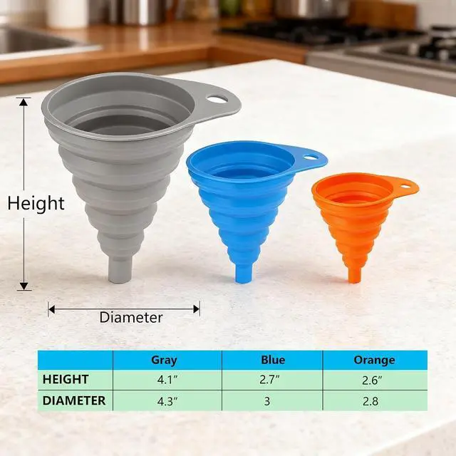 Alt view image 3 of 7 - Kitchen Funnels for Filling Bottles Small and Large Funnel Set | 6 Pcs Silicone Foldable Collapsible Funnels for Filling Water Bottle Liquid, Kitchen Gadgets Accessories