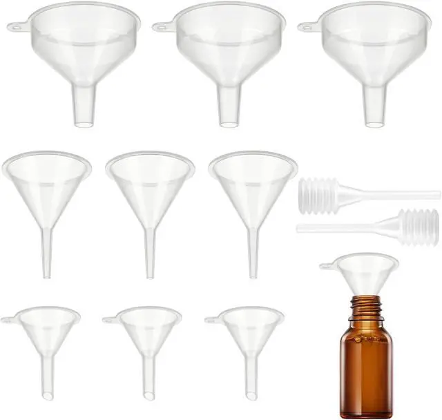 Main image of Small Funnel Kit, 9 Pack, 3 Sizes with Droppers for All Small Bottles | Ideal for essential oils, kitchen, water bottles, skincare, hair & body care, capsules, pet use & precision DIY dispensing