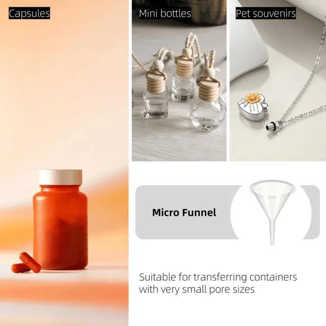 Alt view image 5 of 7 - Small Funnel Kit, 9 Pack, 3 Sizes with Droppers for All Small Bottles | Ideal for essential oils, kitchen, water bottles, skincare, hair & body care, capsules, pet use & precision DIY dispensing