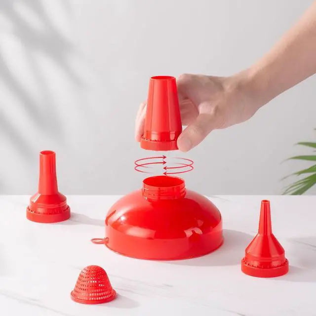 Alt view image 7 of 7 - Pisol Wide Mouth Versatile Funnel for Kitchen Use for Filling Bottles | Food Grade Plastic, BPA Free, 4 Sizes Mouth, 1 Strainer, Rotating Screw Design, Easy to Clean, Dishwasher Safe