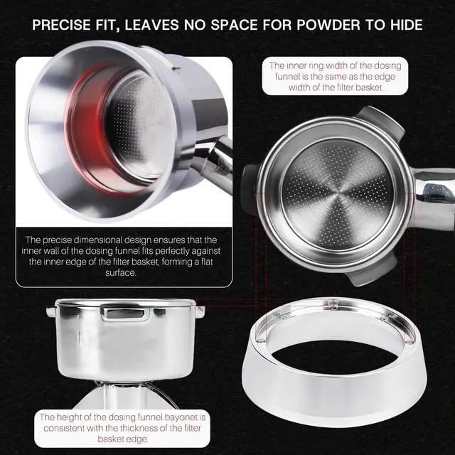 Alt view image 3 of 7 - 54mm Espresso Dosing Funnel with Magnetic | Fits Breville 54mm Portafilter | Sits On the Outside of the Portafilter | Silver