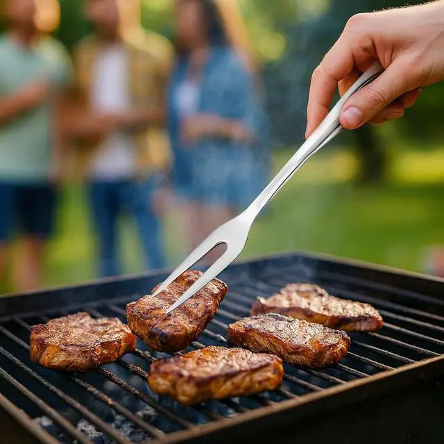 Alt view image 3 of 7 - HANSGO 14.6" Stainless Steel Carving Fork for Meat, 2-Prong Serving & Grilling Fork with Hanging Hole, Hollow Handle for Better Heat Reduction, Kitchen Utensil for Cooking & Serving