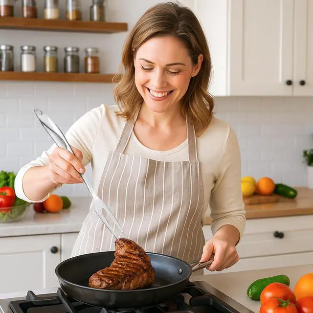 Alt view image 5 of 7 - HANSGO 14.6" Stainless Steel Carving Fork for Meat, 2-Prong Serving & Grilling Fork with Hanging Hole, Hollow Handle for Better Heat Reduction, Kitchen Utensil for Cooking & Serving