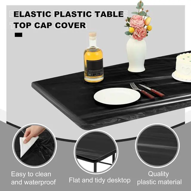 Alt view image 3 of 7 - Boao 2 Pcs Plastic Table Cloths 72" x 30" Disposable for Fall Parties Picnic Table Covers with Elastic Fitted Elastic Cover Rectangle Waterproof for Thanks Giving Camping(Black)