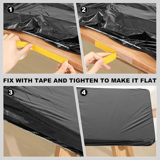 Alt view image 4 of 7 - Boao 2 Pcs Plastic Table Cloths 72" x 30" Disposable for Fall Parties Picnic Table Covers with Elastic Fitted Elastic Cover Rectangle Waterproof for Thanks Giving Camping(Black)