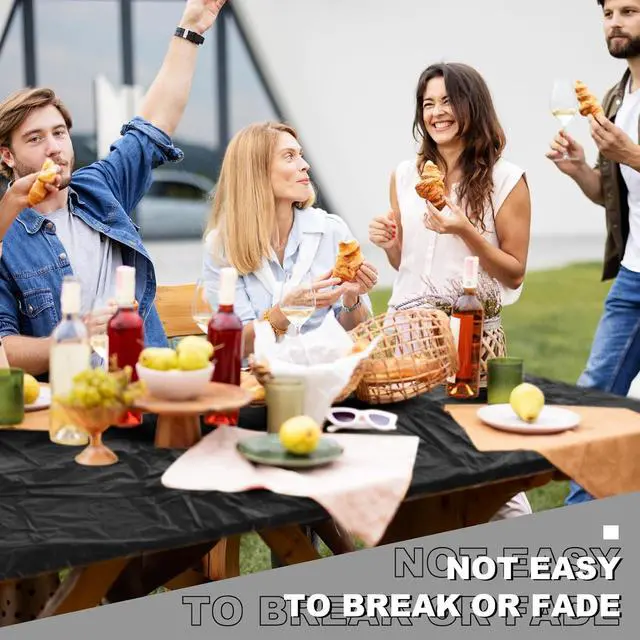 Alt view image 6 of 7 - Boao 2 Pcs Plastic Table Cloths 72" x 30" Disposable for Fall Parties Picnic Table Covers with Elastic Fitted Elastic Cover Rectangle Waterproof for Thanks Giving Camping(Black)