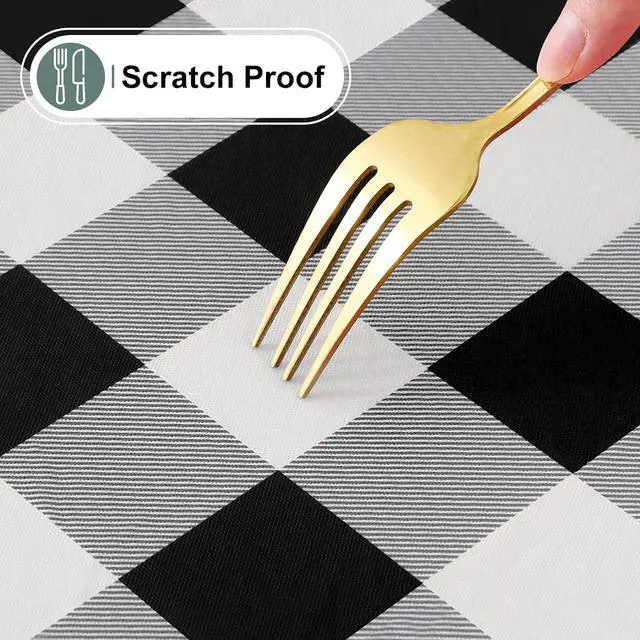 Alt view image 4 of 7 - misaya Round Fitted Tablecloth with Elastic Edge, Buffalo Plaid Waterproof Vinyl Flannel Backed Table Cloth Cover Fits 18"-24" Round Tables for Dinner, Outdoor, Picnic, Black White Check