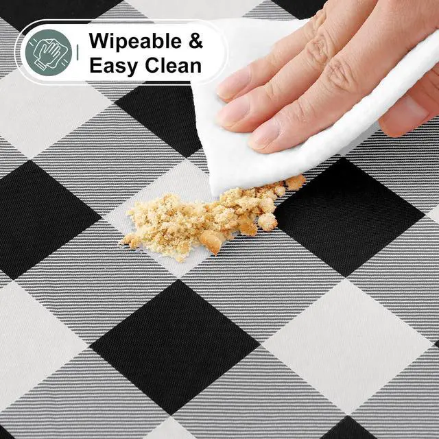 Alt view image 3 of 7 - misaya Round Fitted Tablecloth with Elastic Edge, Buffalo Plaid Waterproof Vinyl Flannel Backed Table Cloth Cover Fits 18"-24" Round Tables for Dinner, Outdoor, Picnic, Black White Check