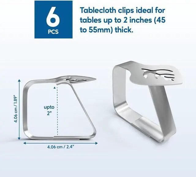Alt view image 2 of 7 - 6 Pcs Picnic Tablecloth Clips for Outdoor Tables - Stainless Steel Table Cloth Clip, Fits for 1.9 Thick Tables, Metal Clamps for Picnic Table Clips, Dining Table Cloth Holder