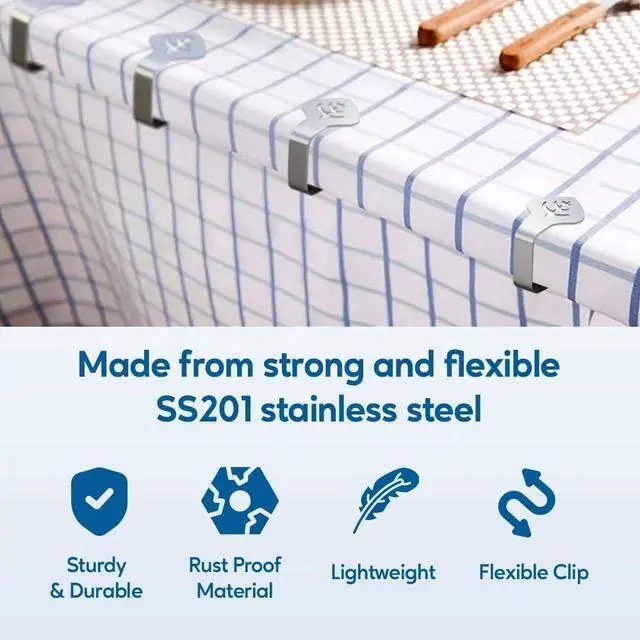 Alt view image 4 of 7 - 6 Pcs Picnic Tablecloth Clips for Outdoor Tables - Stainless Steel Table Cloth Clip, Fits for 1.9 Thick Tables, Metal Clamps for Picnic Table Clips, Dining Table Cloth Holder