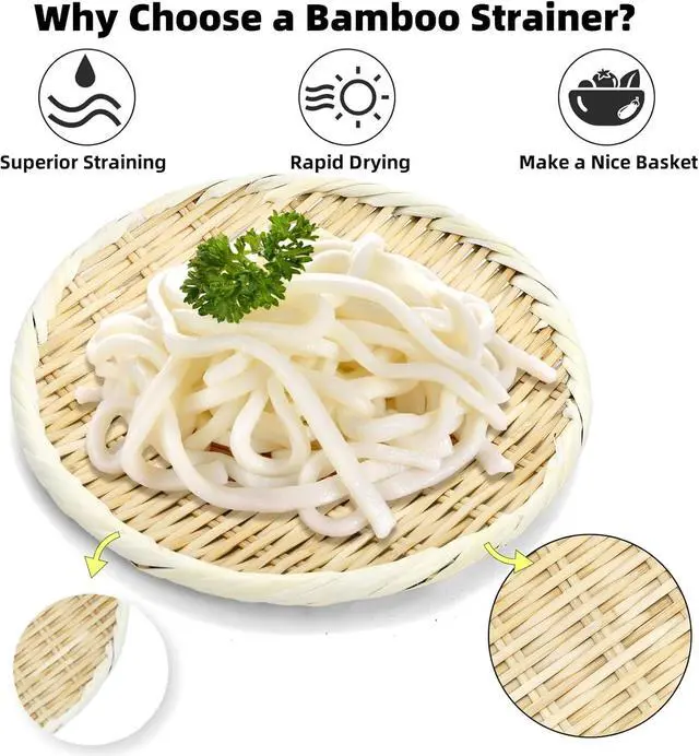 Alt view image 3 of 7 - Bamboo Basket Colander, 8.3" Round Small Bamboo Sieve Washing Strainer, Hand Weave Plate Holder for Kitchen, Wicker Pantry Storage Tray for Fruit Vegetable Bread Snack Zaru
