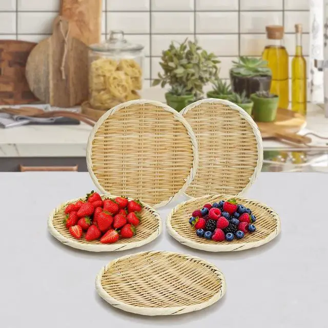 Alt view image 6 of 7 - Bamboo Basket Colander, 8.3" Round Small Bamboo Sieve Washing Strainer, Hand Weave Plate Holder for Kitchen, Wicker Pantry Storage Tray for Fruit Vegetable Bread Snack Zaru