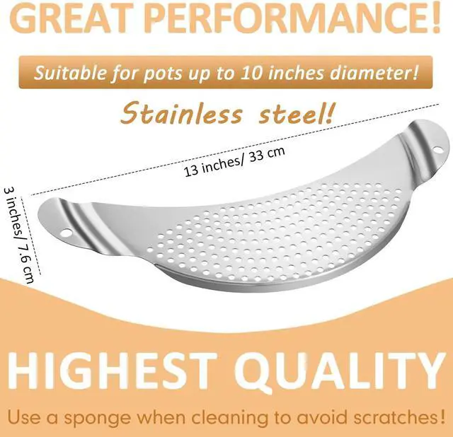 Main image of Boao 2 Pieces Pot Strainer with Handle for Pan,Fits Up to 10 in | Stainless Steel,Recessed Hand Grips, Clip-On Pan Edge, Pasta Strainer,Suitable for Kitchen