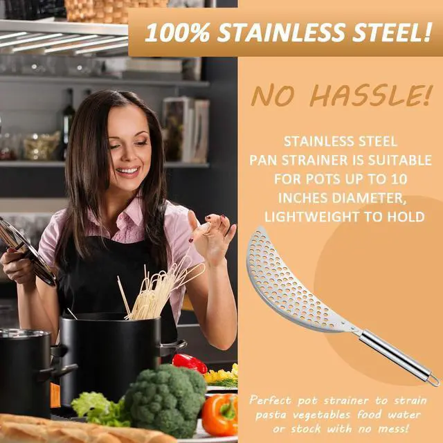 Alt view image 5 of 6 - Boao 2 Pieces Pot Strainer with Handle for Pan,Fits Up to 10 in | Stainless Steel,Recessed Hand Grips, Clip-On Pan Edge, Pasta Strainer,Suitable for Kitchen