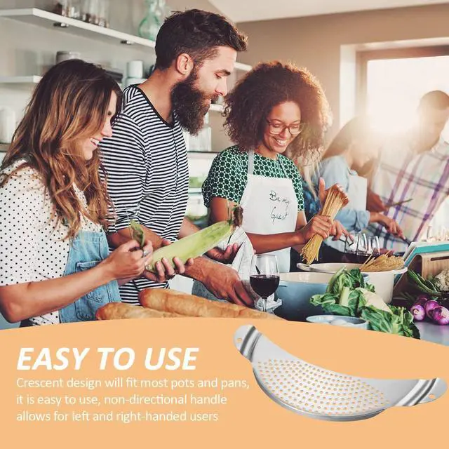 Alt view image 6 of 6 - Boao 2 Pieces Pot Strainer with Handle for Pan,Fits Up to 10 in | Stainless Steel,Recessed Hand Grips, Clip-On Pan Edge, Pasta Strainer,Suitable for Kitchen