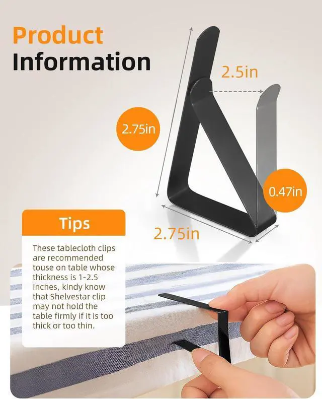 Alt view image 4 of 7 - Tablecloth Clips for 2.5'' Thick Tables, Black Pack of 12 | Heavy Duty, Stainless Steel Table Cover Clamps Cloth Holder Ideal for Picnics Restaurant Marquees Weddings Graduation Party