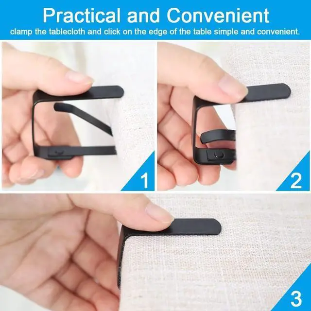 Alt view image 5 of 7 - 4 Pieces Tablecloth Clips, Tablecloth Holders, Stainless Steel Table Cover Clamps, Suitable for Parties, Picnics, Restaurants & Weddings (Black)