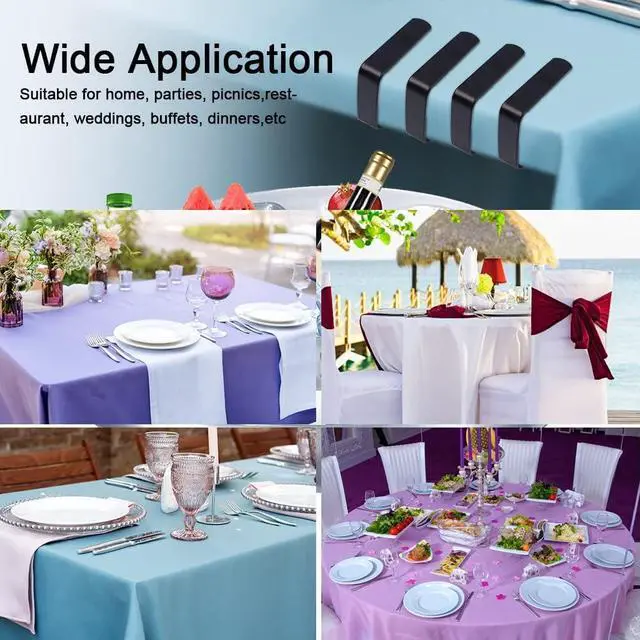 Alt view image 7 of 7 - 4 Pieces Tablecloth Clips, Tablecloth Holders, Stainless Steel Table Cover Clamps, Suitable for Parties, Picnics, Restaurants & Weddings (Black)