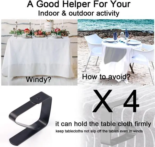 Alt view image 6 of 7 - 4 Pieces Tablecloth Clips, Tablecloth Holders, Stainless Steel Table Cover Clamps, Suitable for Parties, Picnics, Restaurants & Weddings (Black)