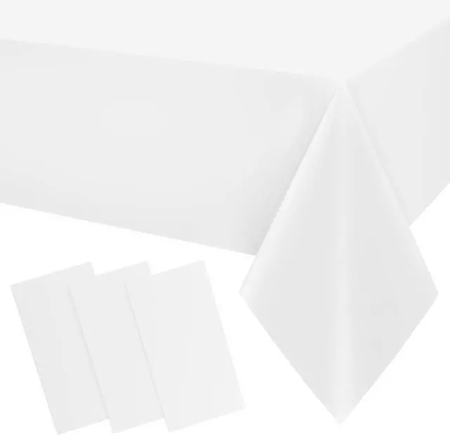 Main image of Smiry Disposable Table Cloth 3 Pack, 54 x 108 Inch Waterproof Plastic Tablecloth, Decorative Rectangle Table Covers for Party, Birthday, Picnic, White
