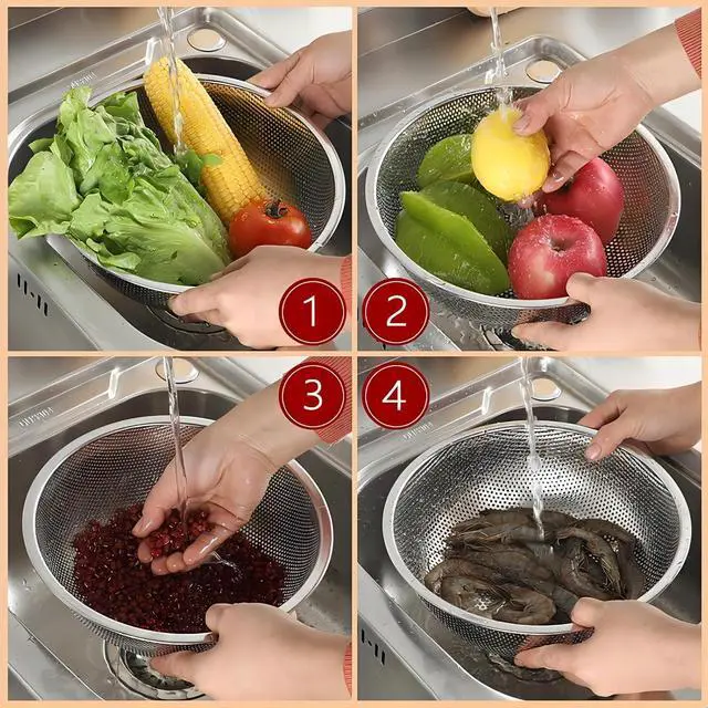 Alt view image 7 of 7 - GREATLINK Stainless Steel Colander and Fine Mesh Strainer for Kitchen, 7.7Inch Pasta and Rice Strainer, Small Metal Sieve/Washing Bowl/Pot Drainer/Sifter for Spaghetti, Berry, Fruit, Vegetable