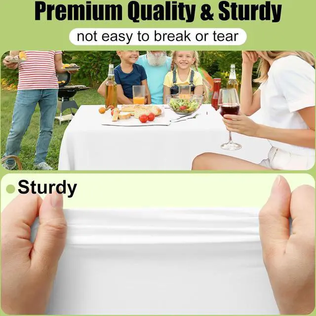 Alt view image 4 of 7 - Smiry Disposable Table Cloth 3 Pack, 54 x 108 Inch Waterproof Plastic Tablecloth, Decorative Rectangle Table Covers for Party, Birthday, Picnic, White