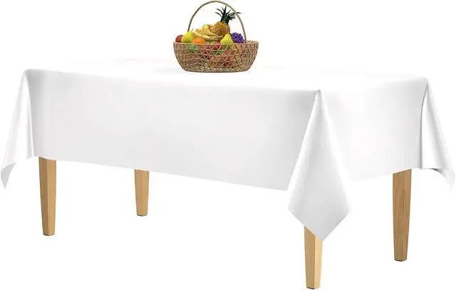 Alt view image 5 of 5 - 5 Pack Premium White Plastic Tablecloth - 108 x 54 in. Disposable Rectangle Plastic Table Cloth - Decorative Rectangle Table Cover Smooth Tablecloth - Disposable Table Cloths For Parties, Weddings.