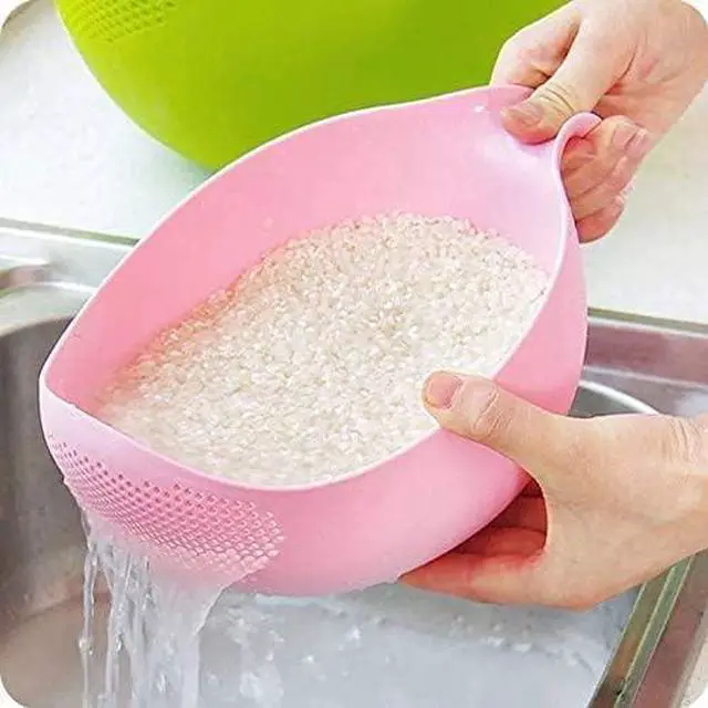 Alt view image 2 of 3 - Rice Washing Filter Strainer Basket Colander Sieve Fruit Vegetable Bowl Drainer Cleaning Tools Home Kitchen Kit (S, green)