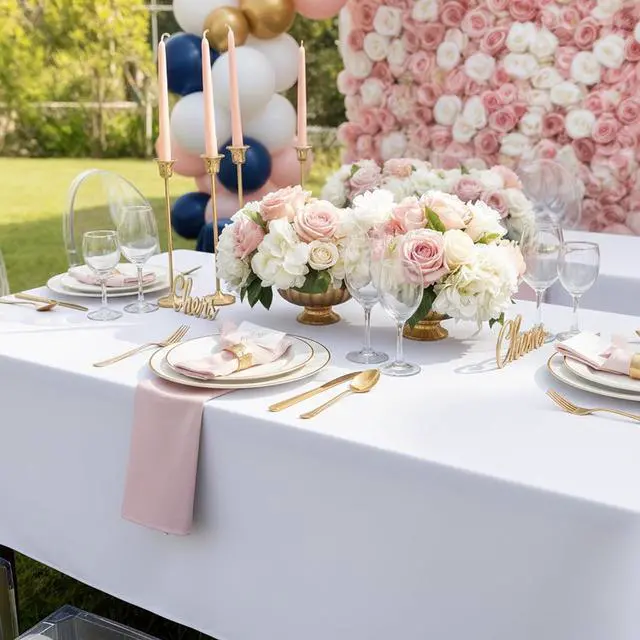 Alt view image 7 of 7 - Smiry Disposable Table Cloth 3 Pack, 54 x 108 Inch Waterproof Plastic Tablecloth, Decorative Rectangle Table Covers for Party, Birthday, Picnic, White