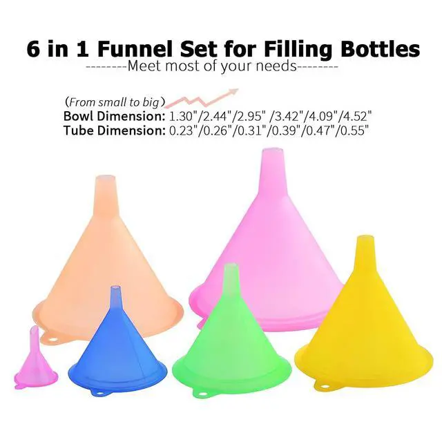 Alt view image 2 of 6 - Delove All Purpose Plastic Funnel Set of 6 - Funnels for Kitchen Use Filling Bottles - Small Funnel Set- Mini/Small//Large - Food Grade and BPA Free