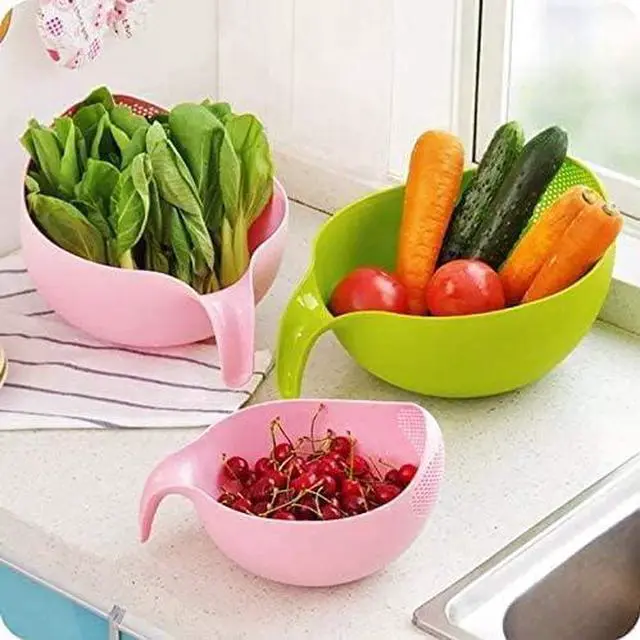 Alt view image 3 of 3 - Rice Washing Filter Strainer Basket Colander Sieve Fruit Vegetable Bowl Drainer Cleaning Tools Home Kitchen Kit (S, green)