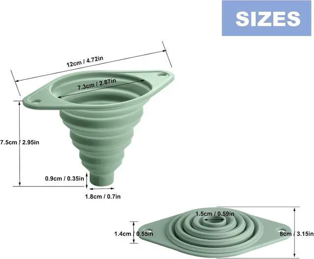 Alt view image 2 of 7 - Kitchen Funnel Set 3 Pack, Collapsible Silicone Funnel for Kitchen Use Filling Bottles Liquid Food Transfer