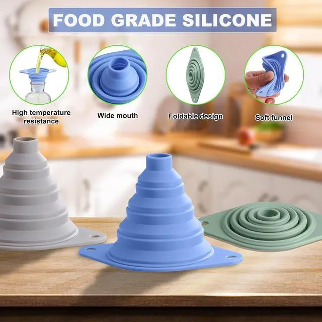 Alt view image 3 of 7 - Kitchen Funnel Set 3 Pack, Collapsible Silicone Funnel for Kitchen Use Filling Bottles Liquid Food Transfer