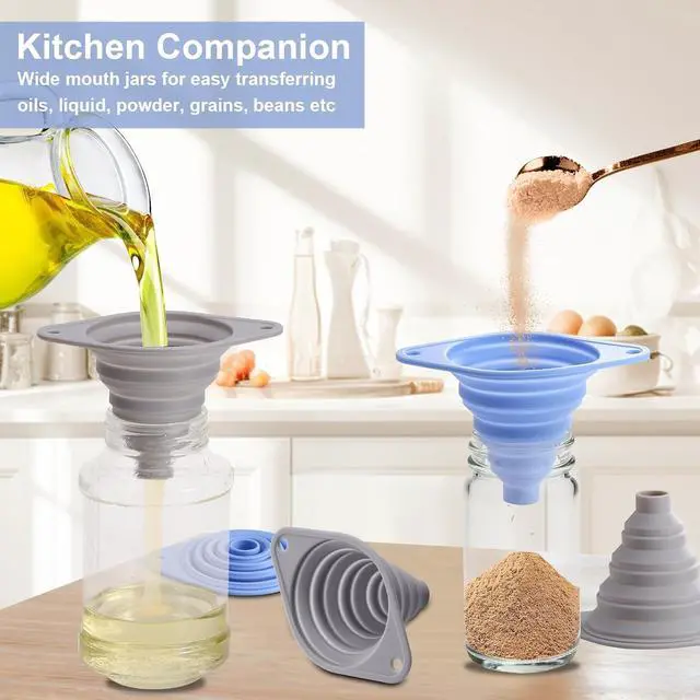 Alt view image 4 of 7 - Kitchen Funnel Set 3 Pack, Collapsible Silicone Funnel for Kitchen Use Filling Bottles Liquid Food Transfer