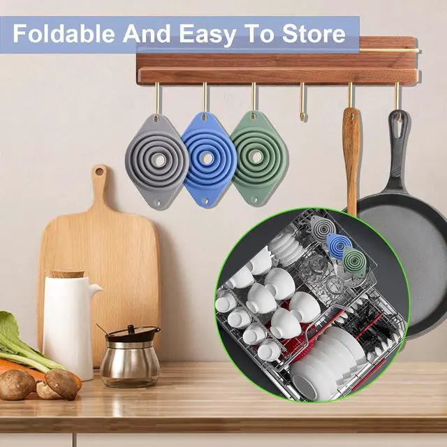Alt view image 7 of 7 - Kitchen Funnel Set 3 Pack, Collapsible Silicone Funnel for Kitchen Use Filling Bottles Liquid Food Transfer