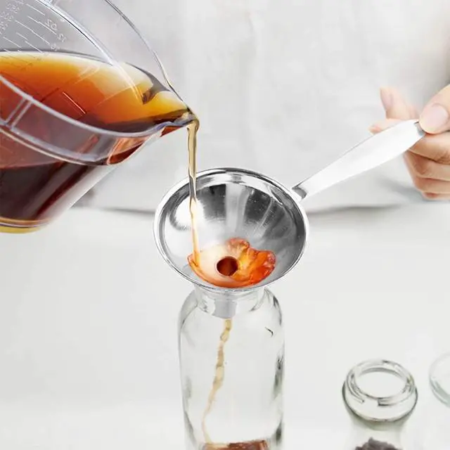 Alt view image 5 of 7 - Small Funnels for Filling Bottles, 3 Pcs Stainless Steel Kitchen Funnel Set, Food Grade Mini Metal Funnel for Transferring Oil Liquid, Easy Cleaning with a Brush (Long Handle)