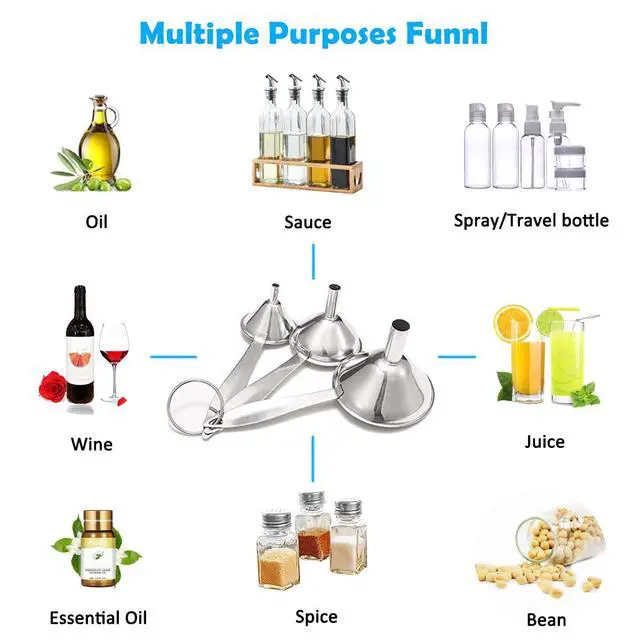 Alt view image 6 of 7 - Small Funnels for Filling Bottles, 3 Pcs Stainless Steel Kitchen Funnel Set, Food Grade Mini Metal Funnel for Transferring Oil Liquid, Easy Cleaning with a Brush (Long Handle)
