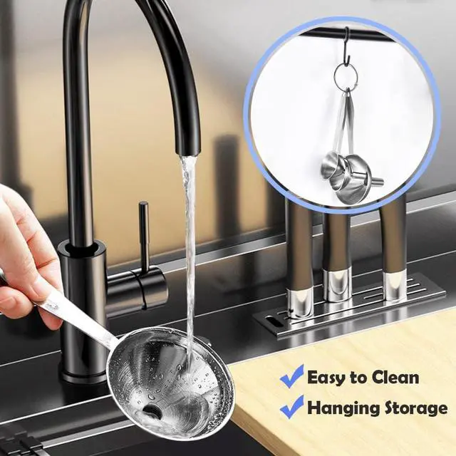 Alt view image 4 of 7 - Small Funnels for Filling Bottles, 3 Pcs Stainless Steel Kitchen Funnel Set, Food Grade Mini Metal Funnel for Transferring Oil Liquid, Easy Cleaning with a Brush (Long Handle)