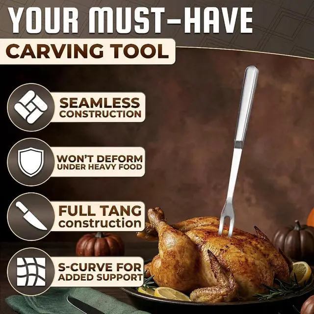 Alt view image 4 of 7 - Meat Fork 2 Prongs, 11 In, 430 Stainless Steel, for Cooking & Serving | Meat Carving Fork for Cooking, Grilling and Roasting; Long Handle; Rust-Resistant & Polished Surface, One-Piece Construction
