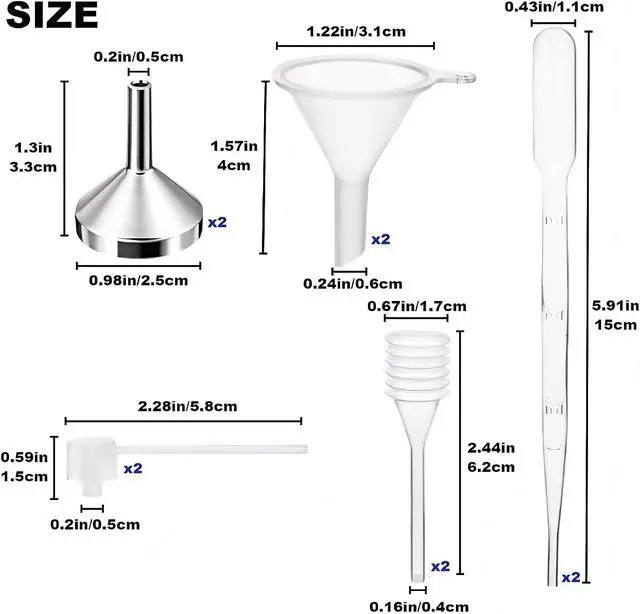 Alt view image 2 of 7 - 10Pcs Mini Funnels Sets, Aluminium Plastic Small Funnels with Mini Plastic Dropper Pipette Dispenser for Filling Small Bottles, Cosmetics, Crafts, Sand, Essential Oils