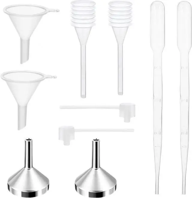 Main image of 10Pcs Mini Funnels Sets, Aluminium Plastic Small Funnels with Mini Plastic Dropper Pipette Dispenser for Filling Small Bottles, Cosmetics, Crafts, Sand, Essential Oils